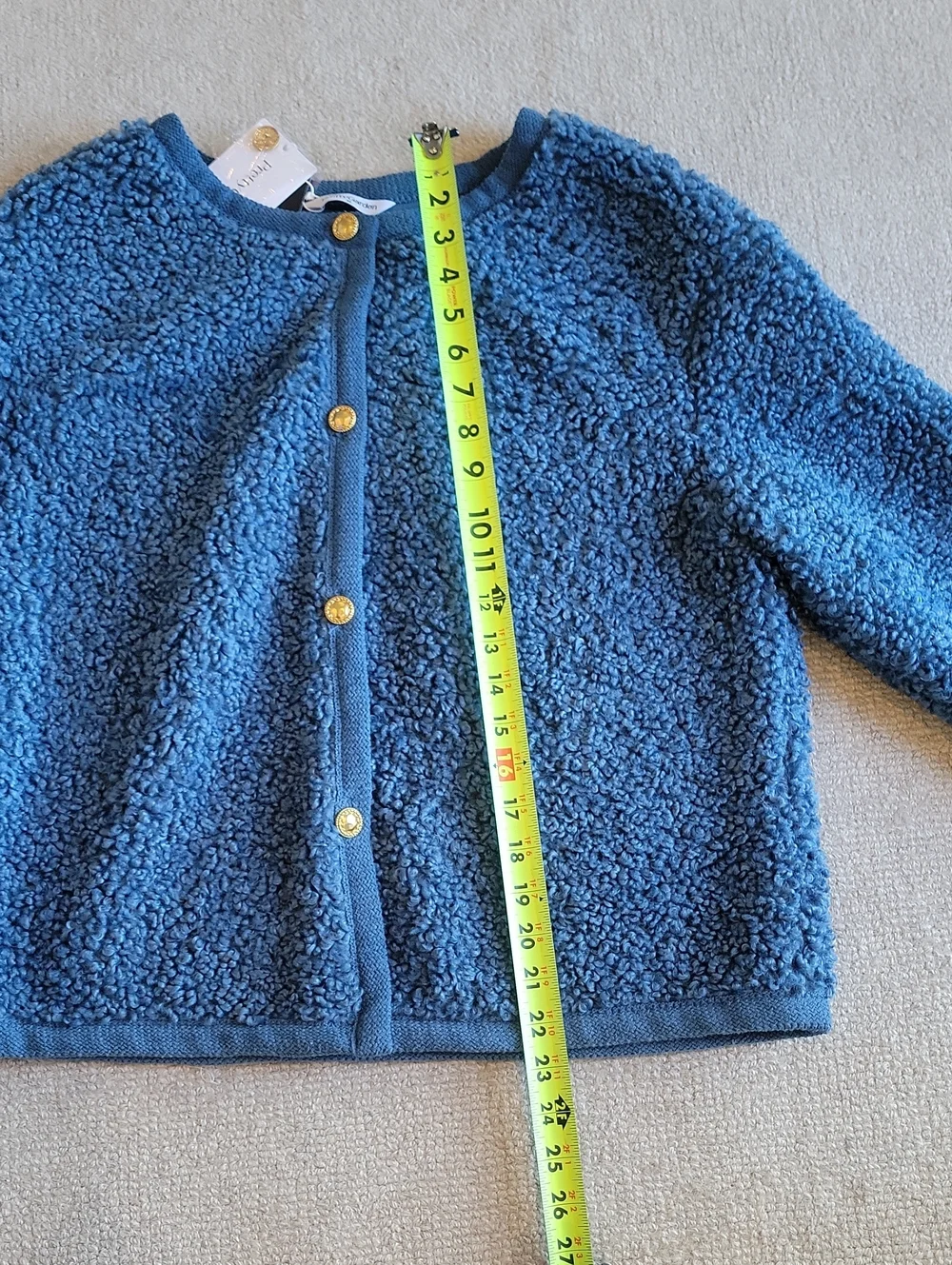 Fluffy Teddybear Textured Fleece Jacket w Gold Buttons - Picture 4 of 7
